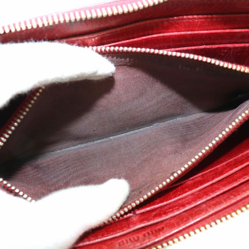 ミュウミュウ miumiu 長財布 マテラッセレザー L字ファスナー ロゴ 赤