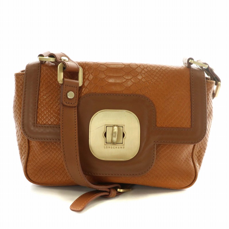 希少 Longchamp ロンシャン パイソン型押し レザー 高級 バッグ 