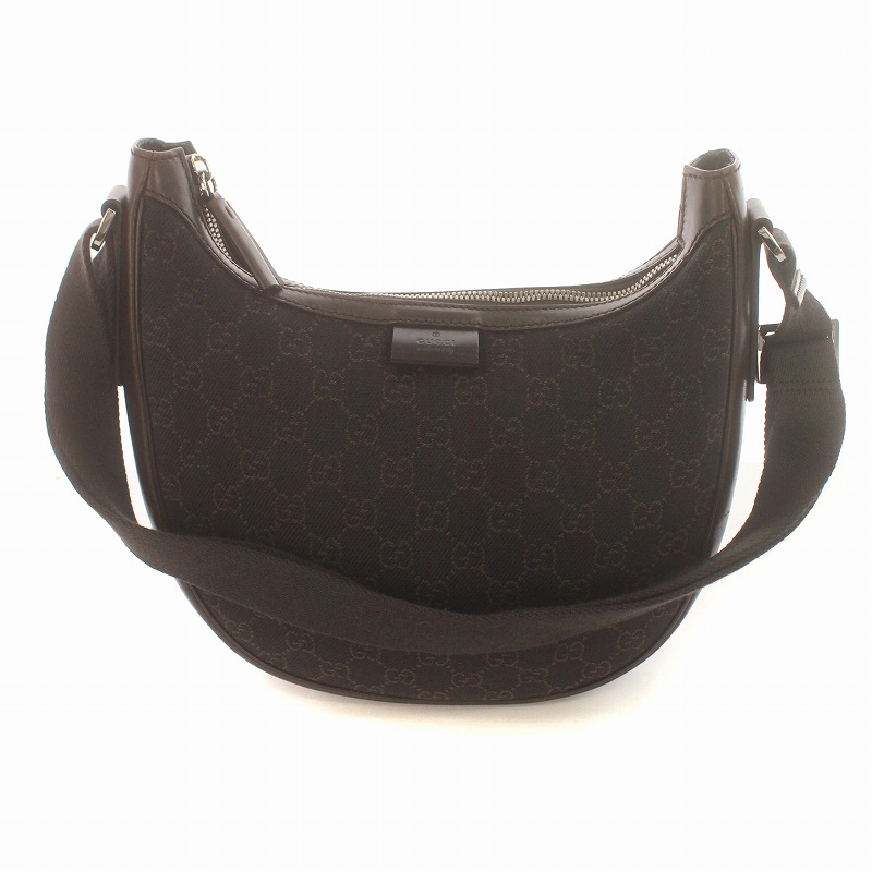 GUCCI ショルダーバッグ ハーフムーン GGキャンバス レザー ブラウン