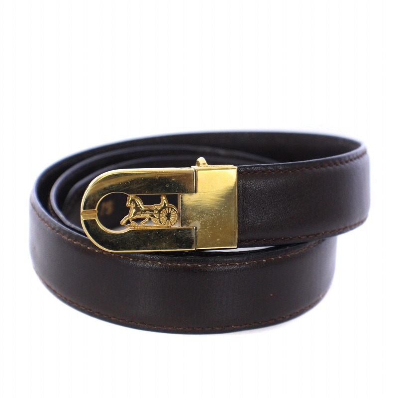 CELINE レザーベルト ゴールドバックル ロゴ金具 CELINE オールド