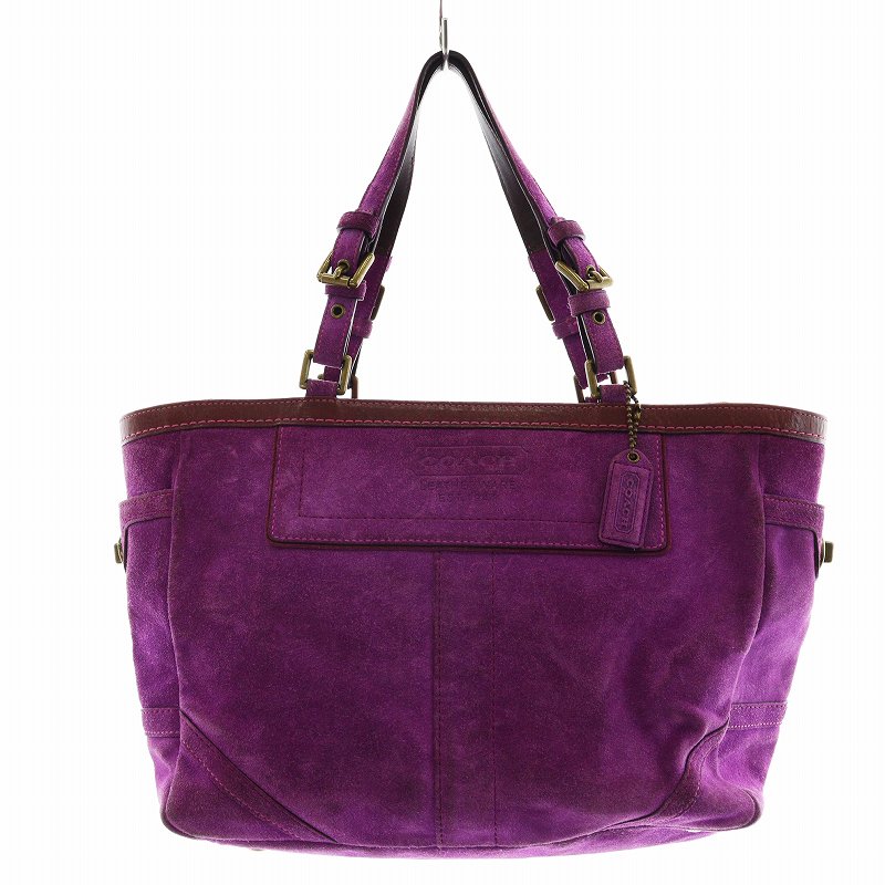 コーチ COACH トートバッグ ハンド ロゴ スエード チャーム付き 紫 