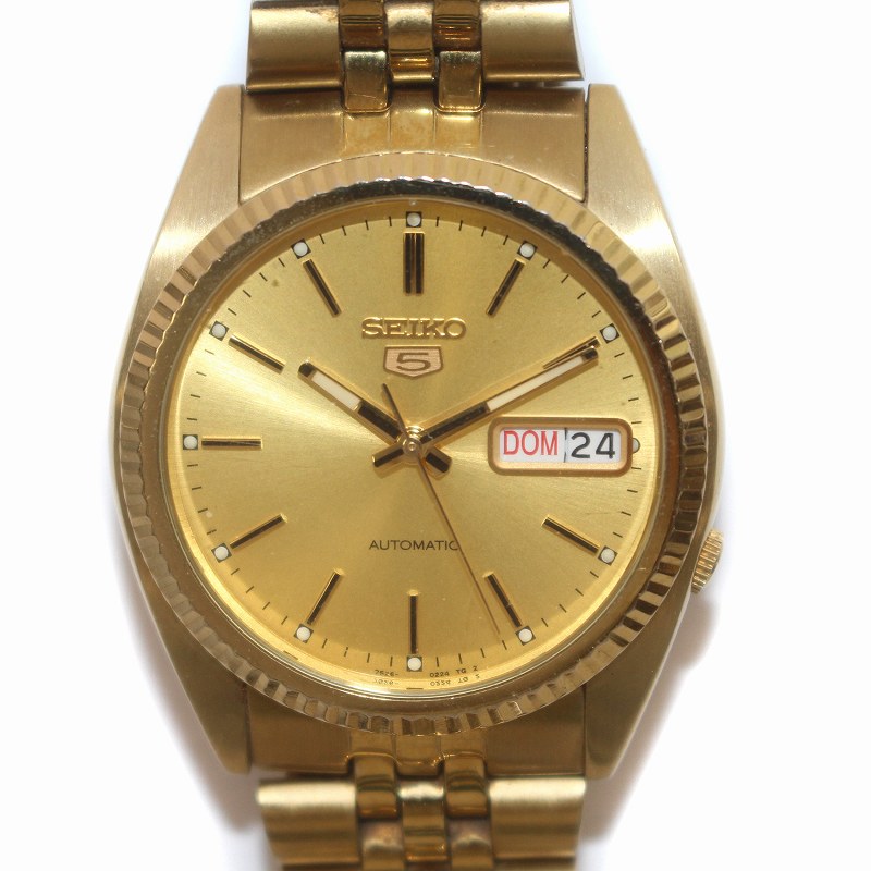 超希少 SEIKO5 不条理 ゴールド 裏スケ 自動巻｜金属ベルト