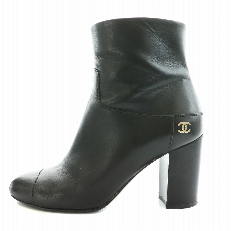 シャネル CHANEL ショートブーツ ヒール ラウンドトゥ ココマーク 