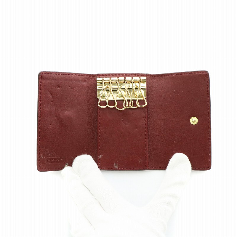 COACH レッドキーケース COACH コーチ キーケース クロスグレーン レザー 6連 スマート