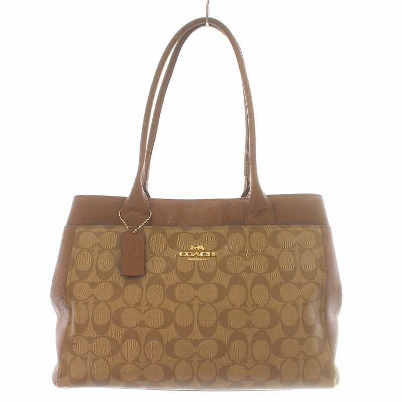 COACHコーチ シグネチャー トートバッグ 金ロゴ ブラウン｜バッグ 
