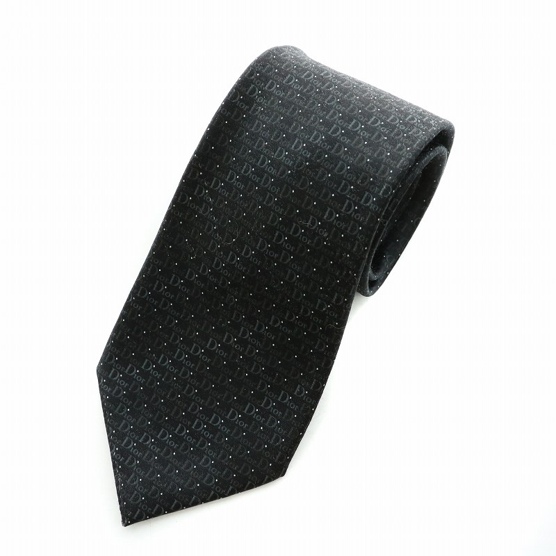 【ディオールオム】ネクタイ 総柄 シルク トロッター オブリーク　 黒 ディオールオム】ネクタイ 総柄 シルク トロッター オブリーク 黒