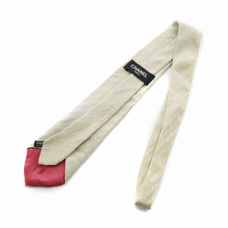 【箱入り未使用】 シャネル 高級シルクネクタイ 総柄 オフホワイト シャネル CHANEL ネクタイ レギュラータイ 総柄 ココマーク ロゴ 絹
