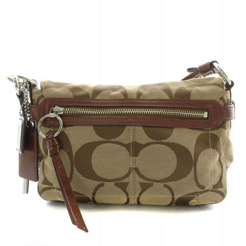 美品 COACH メッセンジャー ショルダーバッグ ダークブラウン キャンバス COACH コーチ ショルダーバッグ メンズ レディース シグネチャー