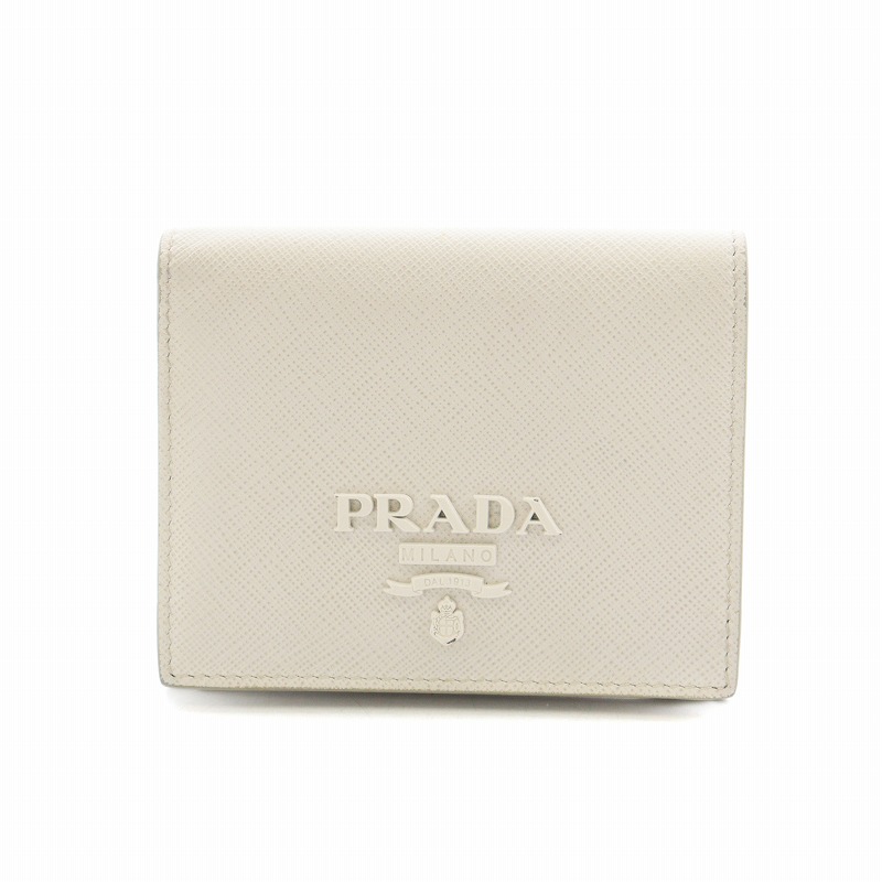 プラダ PRADA 二つ折り財布 ウォレット サフィアーノレザー ロゴ 白  