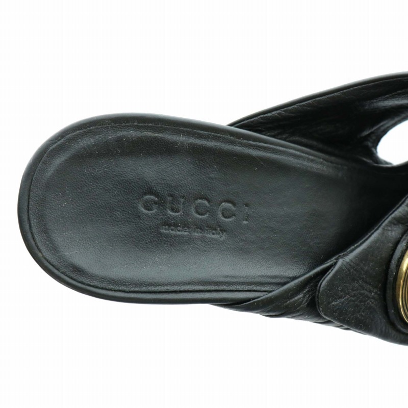 グッチ GUCCI ミュール サンダル レザー オープントゥ ピンヒール ロゴ 