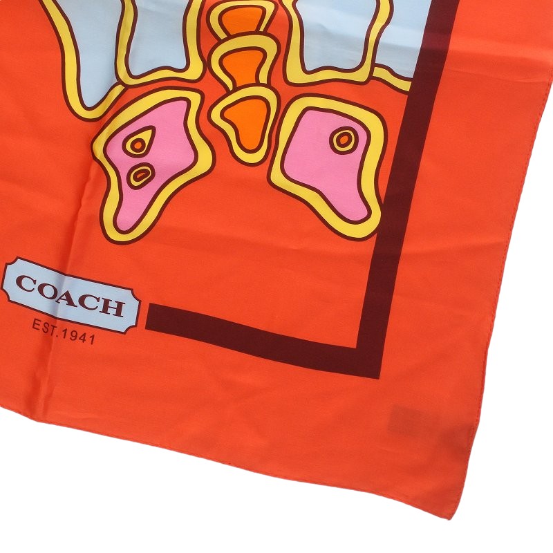 COACH◆コーチ ミニスカーフ 新品 シルク綿混合 オレンジ シグネーチャー COACH◇コーチ ミニスカーフ 新品 シルク綿混合 オレンジ シグ