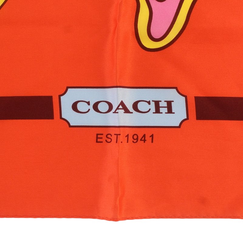 コーチ COACH ミニスカーフ 蝶 ロゴ 絹 シルク オレンジ /IR