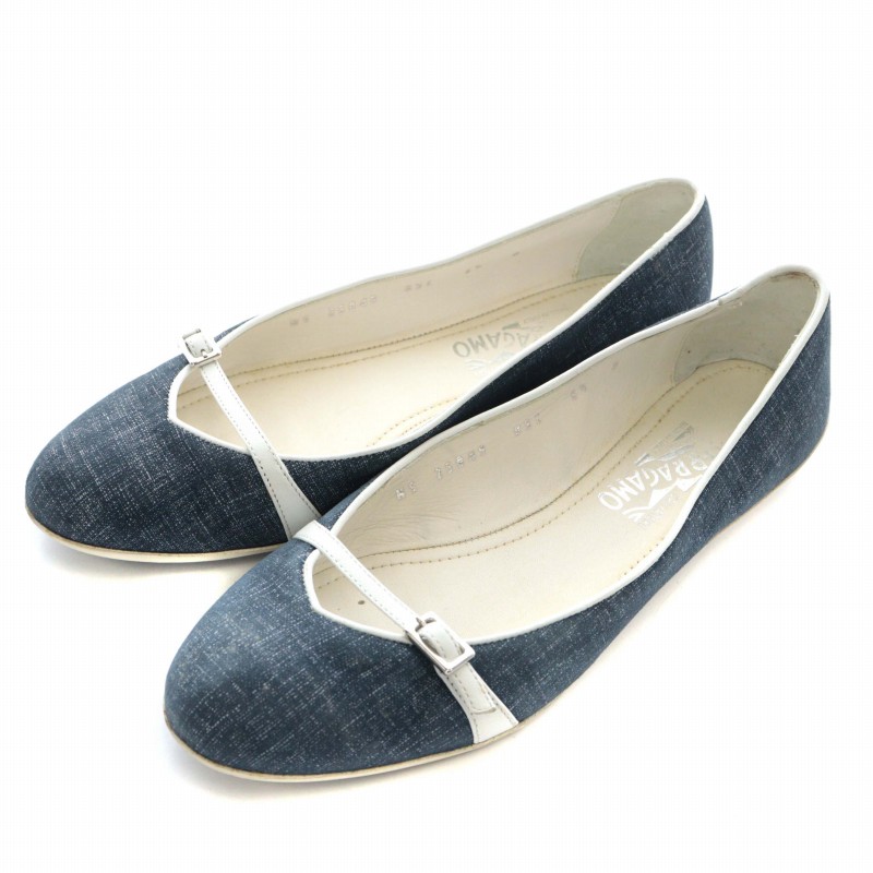 フェラガモFERRAGAMO デニムパンプスフラット