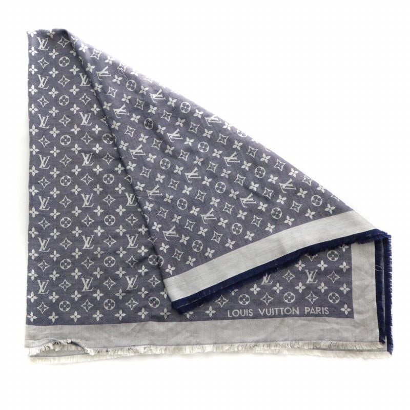 Louis Vuitton ストール・ショール ウール・シルク混合ネイビー 