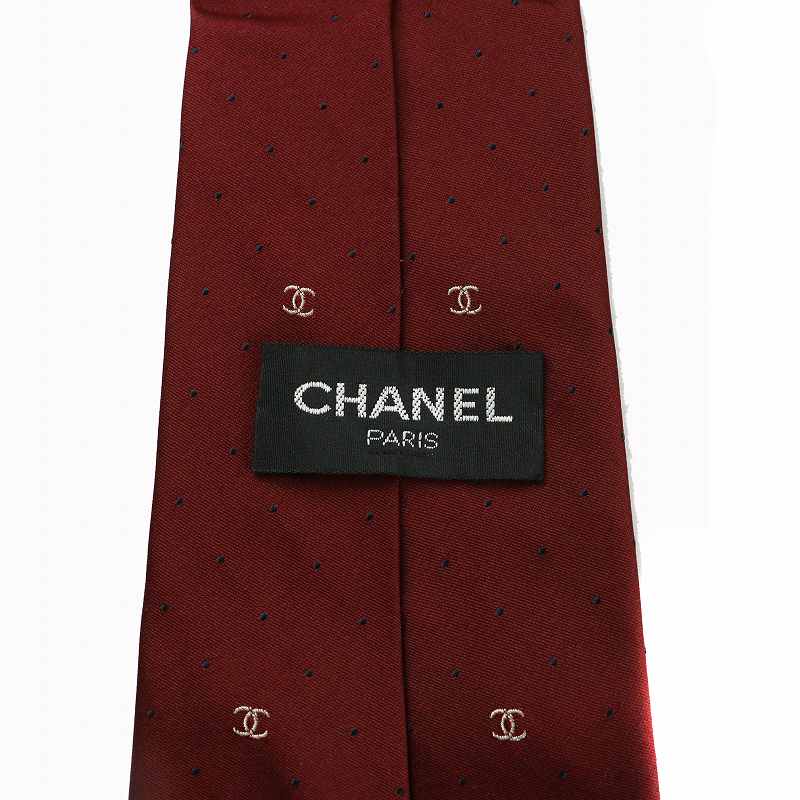 シャネル CHANEL ネクタイ 絹 シルク ワイドタイ 水玉 ドット柄