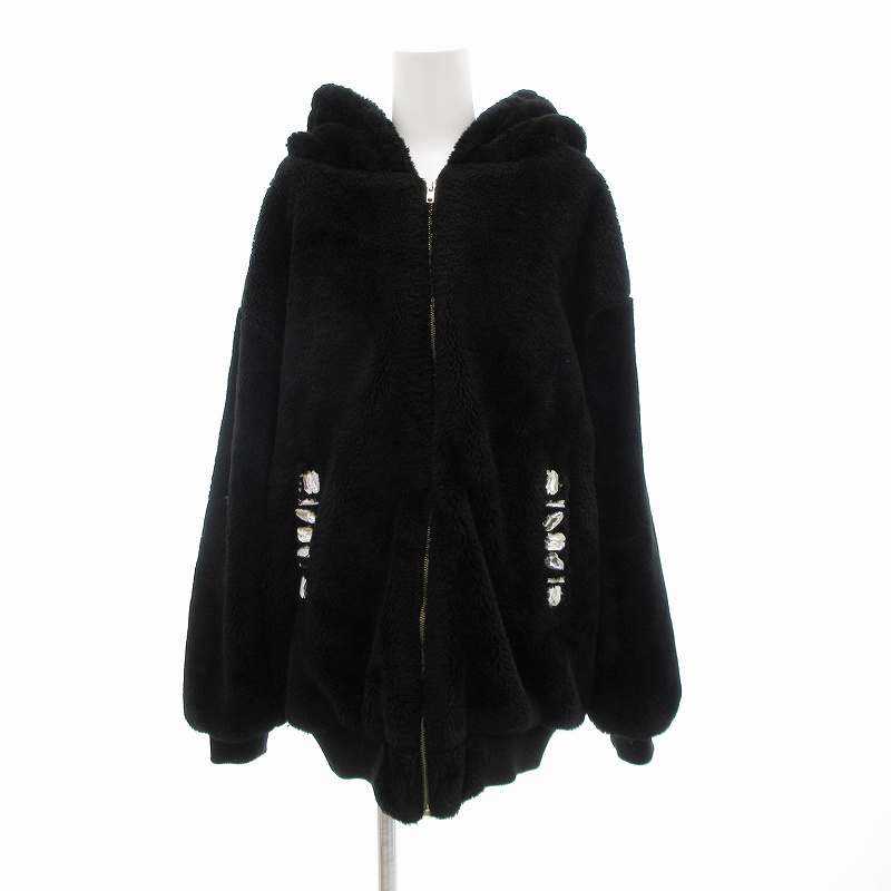 Datura ビジュー装飾 フード付きジャケット 黒 DaTuRa♡ビジュー付