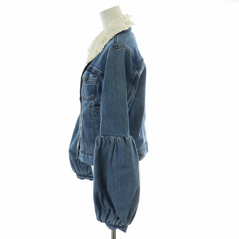 Adonisis/デニムジャケット/パールフラワー襟付き/36サイズ Adonisis