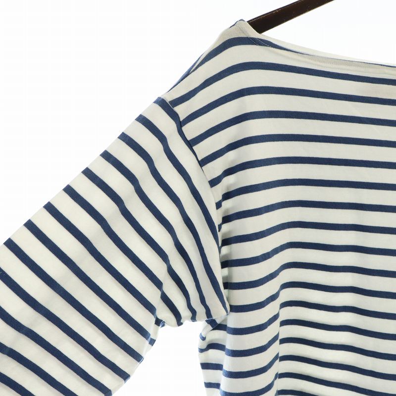 OUTIL 白と青のストライプ 長袖トップス ウティ OUTIL バスクシャツ