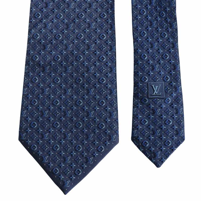 マ*ド様 LOUIS VUITTON ネクタイ ネイビー モノグラム ルイヴィトンモノグラムハーロー ネクタイ ネイビー メンズ シルク100