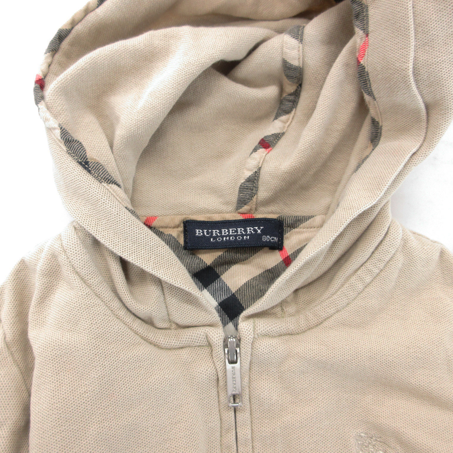 バーバリー BURBERRY ジップアップパーカー フード ロゴ刺繍 80cm 