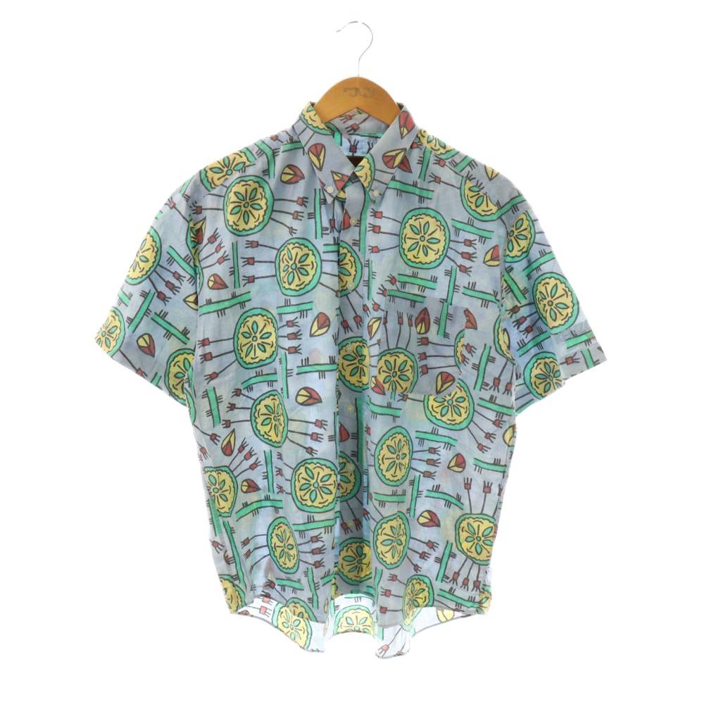 ケンゾー KENZO ヴィンテージ シャツ 半袖 総柄 ボタンダウン 3 ライトブルー /HK ■GY12 メンズ