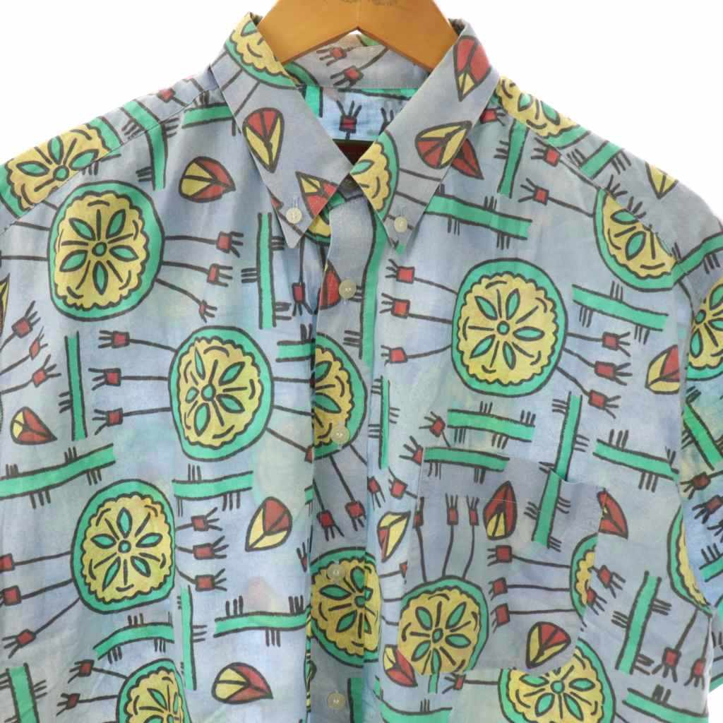 ケンゾー KENZO ヴィンテージ シャツ 半袖 総柄 ボタンダウン 3 ライトブルー /HK ■GY12 メンズ