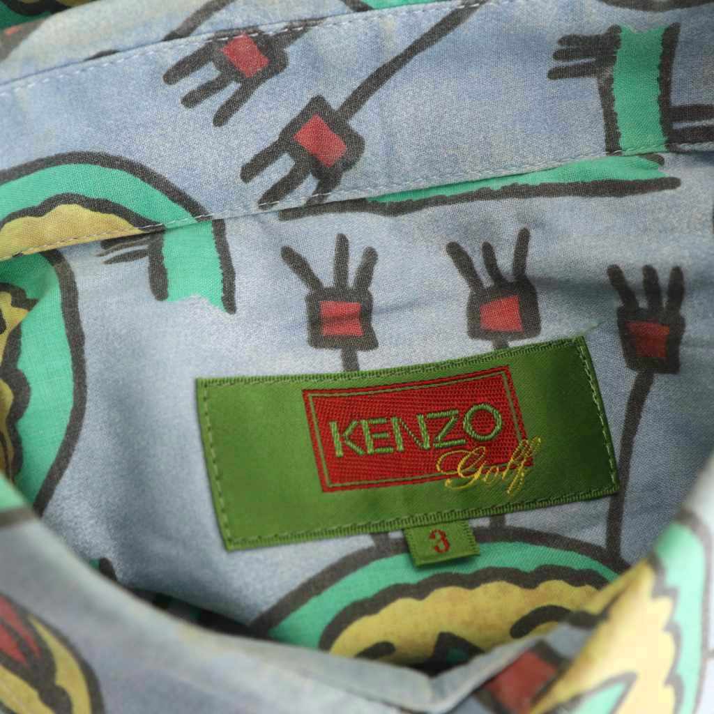 ケンゾー KENZO ヴィンテージ シャツ 半袖 総柄 ボタンダウン 3 ライトブルー /HK ■GY12 メンズ