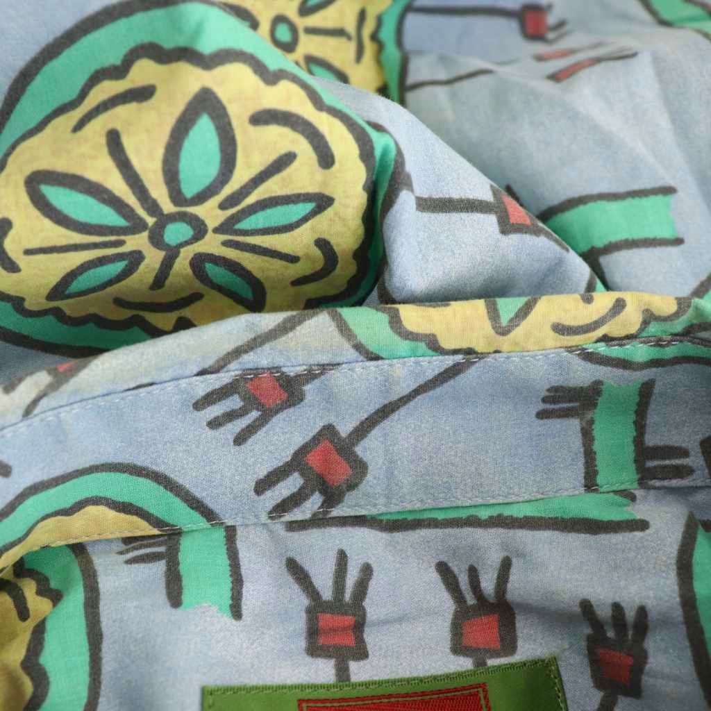ケンゾー KENZO ヴィンテージ シャツ 半袖 総柄 ボタンダウン 3 ライトブルー /HK ■GY12 メンズ