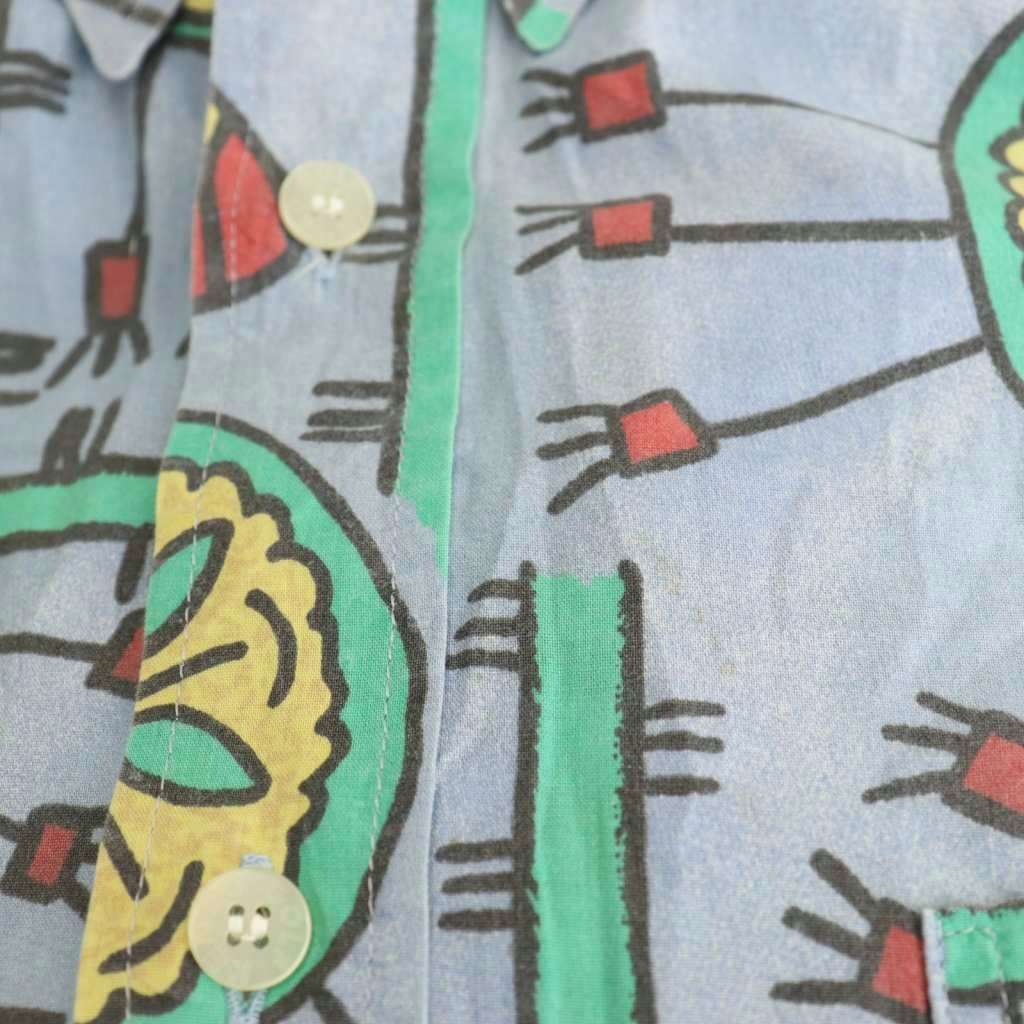 ケンゾー KENZO ヴィンテージ シャツ 半袖 総柄 ボタンダウン 3 ライトブルー /HK ■GY12 メンズ