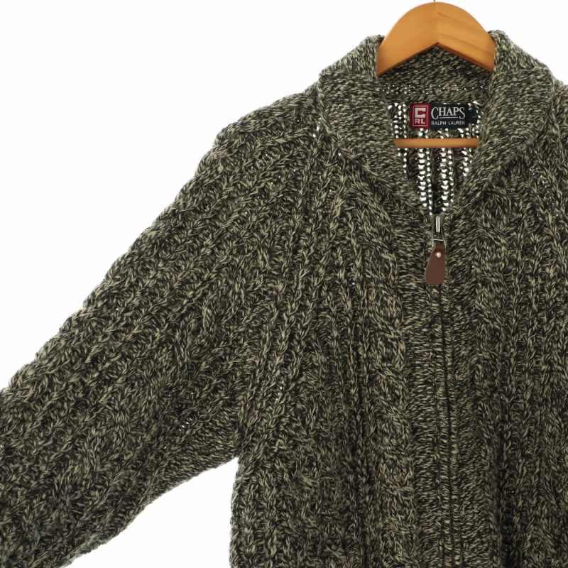 チャップス CHAPS ラルフローレン カウチン ケーブル ニット ジャケット ジップアップ ショールカラー ウール L グレー /CX ■OS ■GY12 メンズ