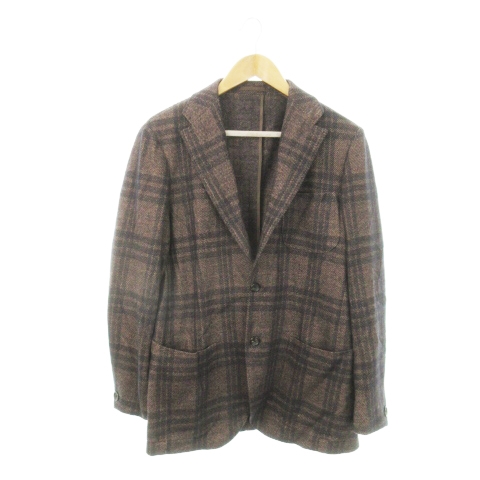 【中古】リングヂャケット RING JACKET 3B ジャージー ジャケット テーラード サイドベンツ チェック 50 茶 RT052F05F リングヂャケット RING JACKET コットン ウール ナイロン 3B