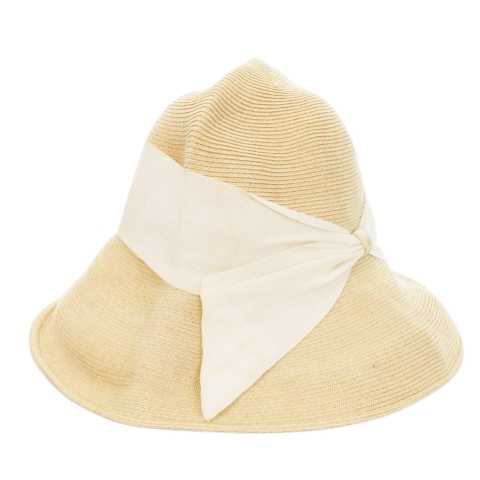 アシーナニューヨーク ベージュの麦わら帽子 ピンクリボン付き