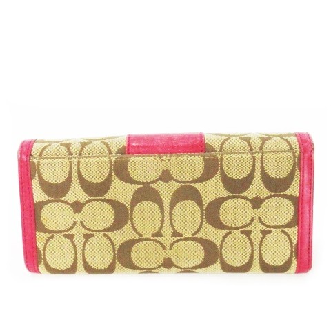 コーチ COACH 長財布 キャンバス ピンク 茶 ブラウン シグネチャー