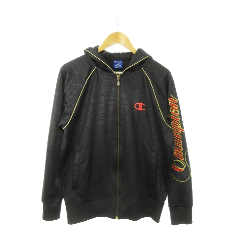チャンピオン CHAMPION ATHLETIC ウォームアップフードシャツ ジャージ ジップパーカー 長袖 総柄 ジャガード ロゴ刺繍 スポーツ L 黒 ブラック CW1522 /MN15 メンズ