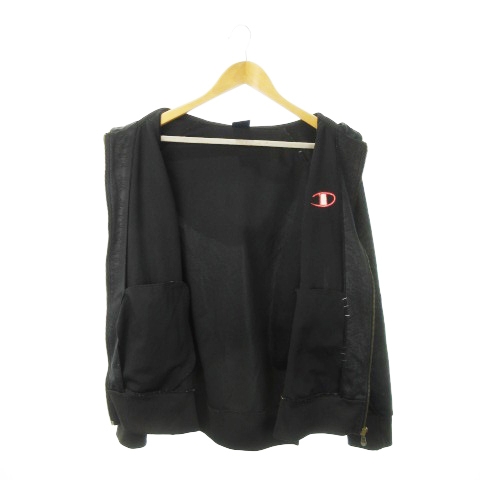 チャンピオン CHAMPION ATHLETIC ウォームアップフードシャツ ジャージ ジップパーカー 長袖 総柄 ジャガード ロゴ刺繍 スポーツ L 黒 ブラック CW1522 /MN15 メンズ