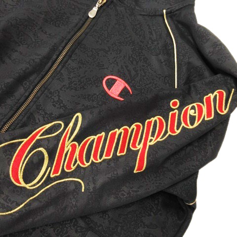 チャンピオン CHAMPION ATHLETIC ウォームアップフードシャツ ジャージ ジップパーカー 長袖 総柄 ジャガード ロゴ刺繍 スポーツ L 黒 ブラック CW1522 /MN15 メンズ