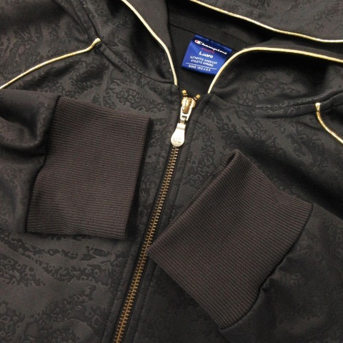 チャンピオン CHAMPION ATHLETIC ウォームアップフードシャツ ジャージ ジップパーカー 長袖 総柄 ジャガード ロゴ刺繍 スポーツ L 黒 ブラック CW1522 /MN15 メンズ