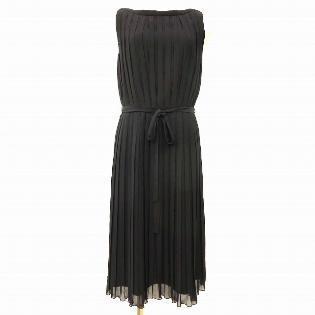 ブラック プリーツ ノースリーブ ワンピース 23区 オンワード樫山 ノースリーブワンピース ひざ丈 リボン