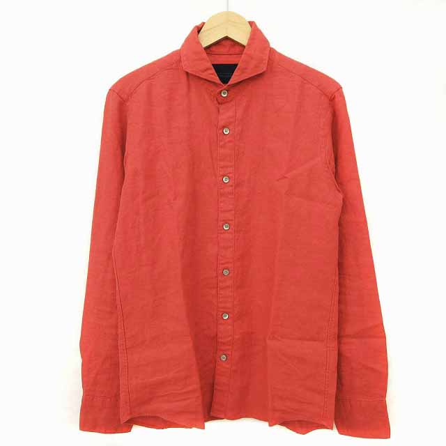 ナノユニバース Nano Universe ジュンハシモト シャツ 長袖 麻 リネン 赤系 レッド M メンズ 166 ベクトルパーク