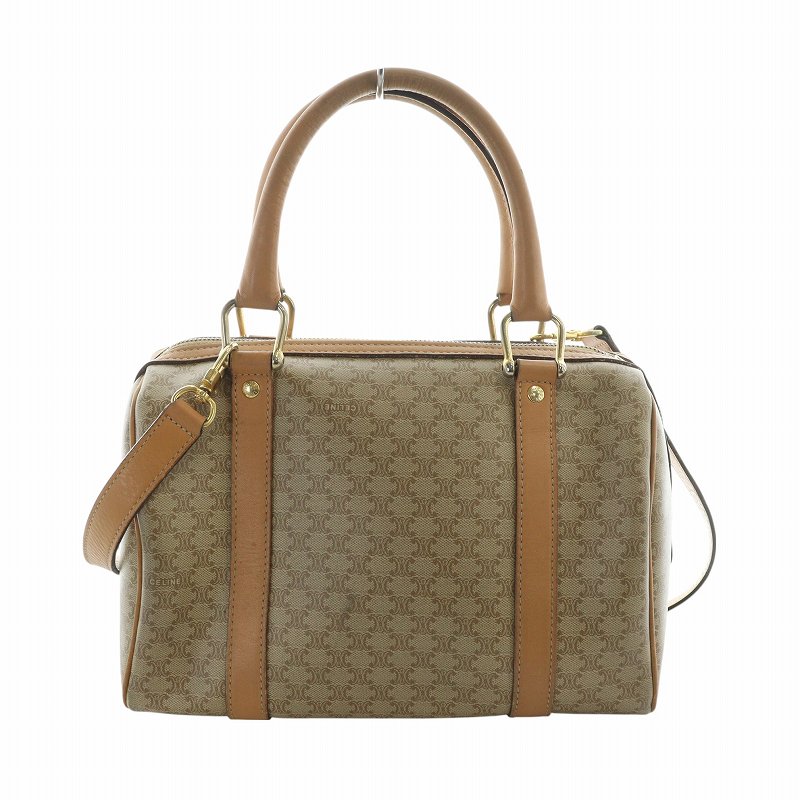 美品✨CELINE セリーヌ 2way マカダム柄 ミニボストン ショルダー 茶 セリーヌ CELINE M11 ハンドバッグ ショルダー 2WAY ミニ