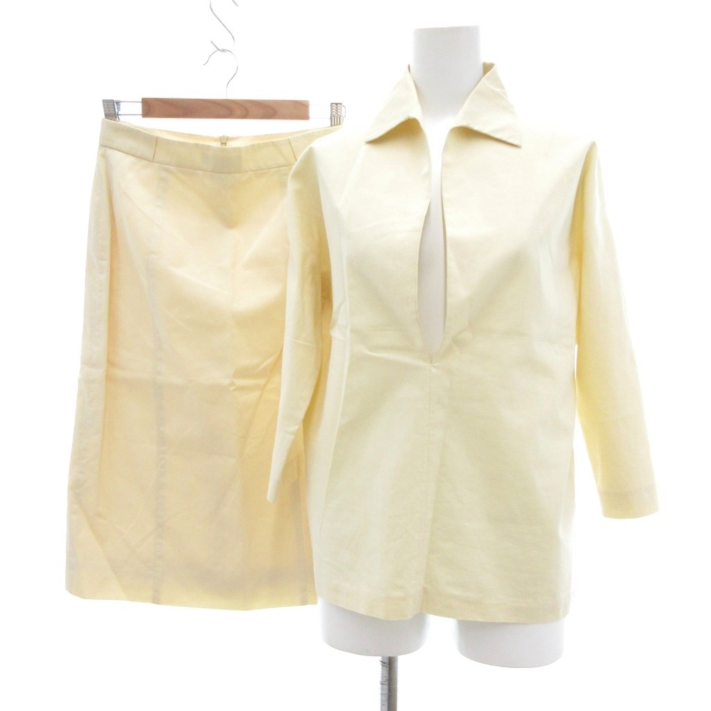 【中古】ロエベ LOEWE セットアップ シャツ ミディスカート 七分袖 38 クリームイエロー /UO レディース ロエベ LOEWE セットアップ シャツ ミディスカート 七分袖 38 クリーム