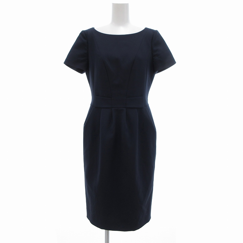 ルネ ノースリーブ タック フレア ワンピース ひざ丈 ダークネイビー  