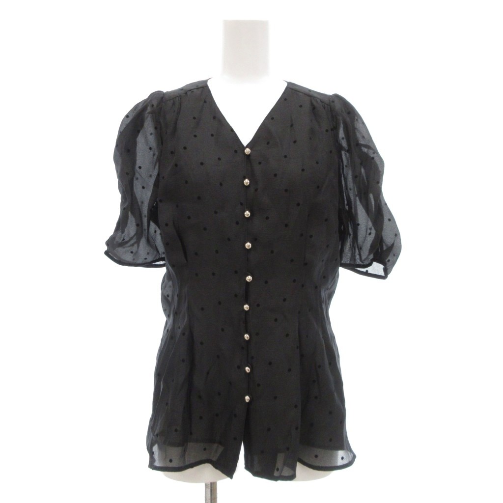 JUSGLITTY ギャザースリーブフロッキーブラウス ドット 2025 今期