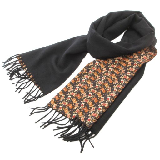 サルヴァトーレフェラガモ ペイズリー柄 刺繍 フリンジストール ブラック サルヴァトーレフェラガモ Salvatore Ferragamo マフラー 馬柄