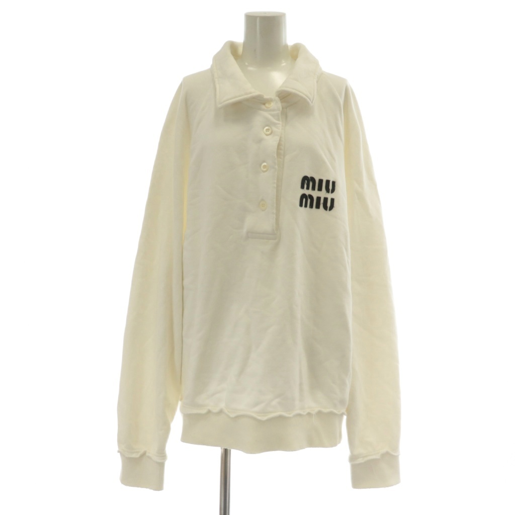 ミュウミュウ miumiu ロゴパッチ ポロ スウェット シャツ 長袖 S 白