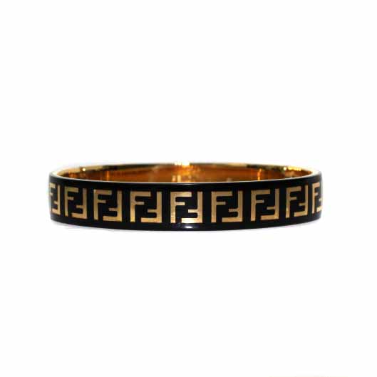 フェンディ FENDI ブレスレット バングル ズッカ柄 S 黒 ブラック 