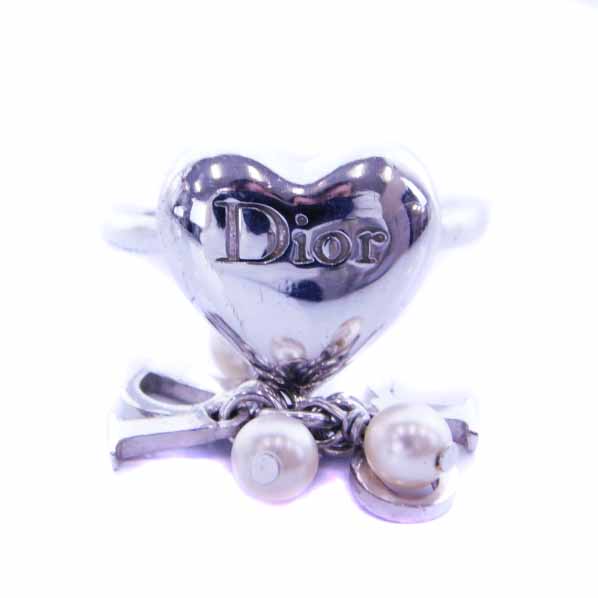 ディオール Dior 指輪 リング ハート パール装飾 ロゴ 8号 シルバー色  