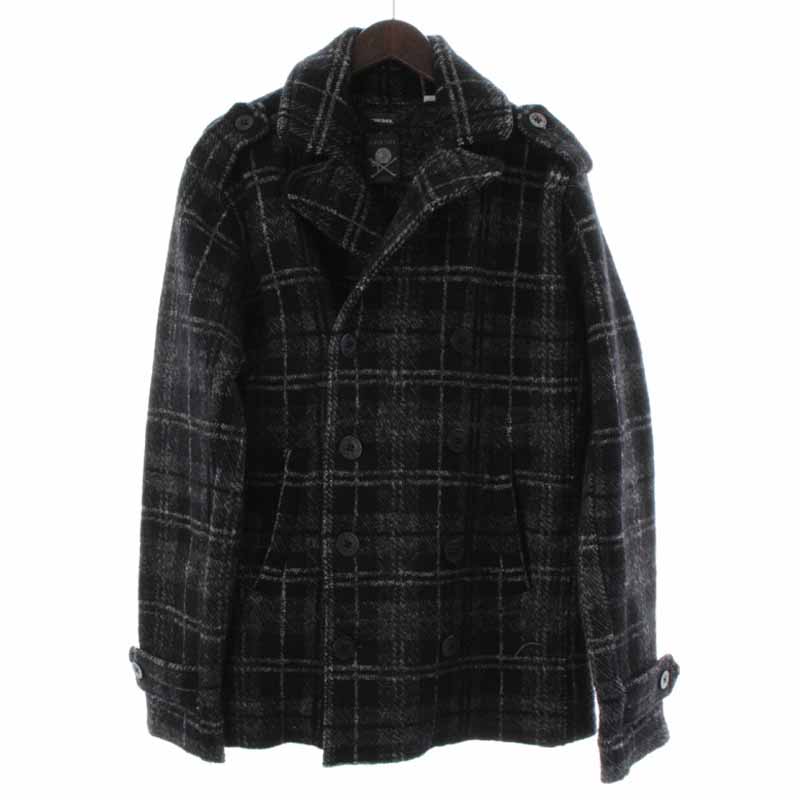 DIESEL 黒 ウール ピーコート メンズ DIESEL Pコート