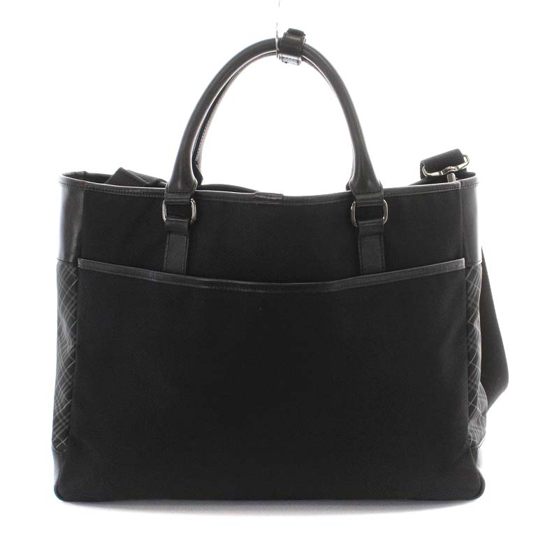 バーバリーブラックレーベル トートバッグ 黒 ナイロン×レザー