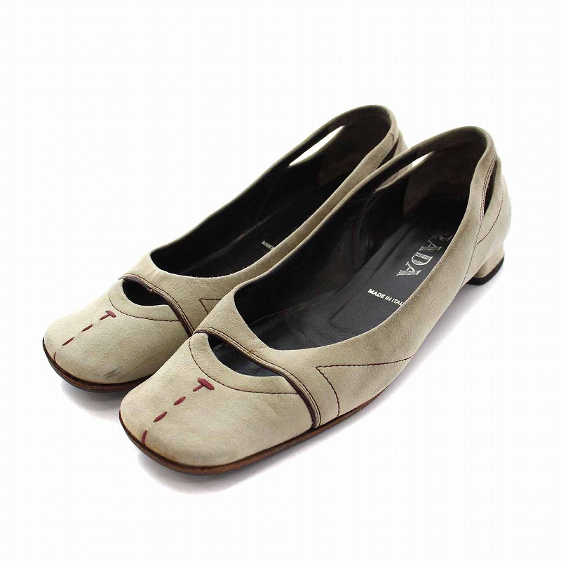 プラダ PRADA パンプス ローヒール スクエアトゥ スエード 35.5 22.5cm 